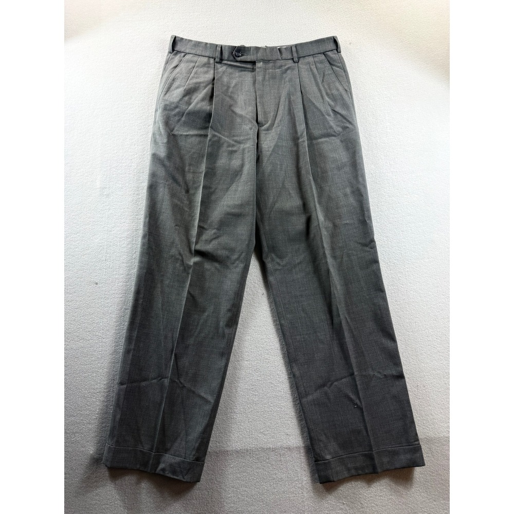 Dockers Premium Trousers Mens W34 L31 Grey Pleated Wool Blend 34x30
